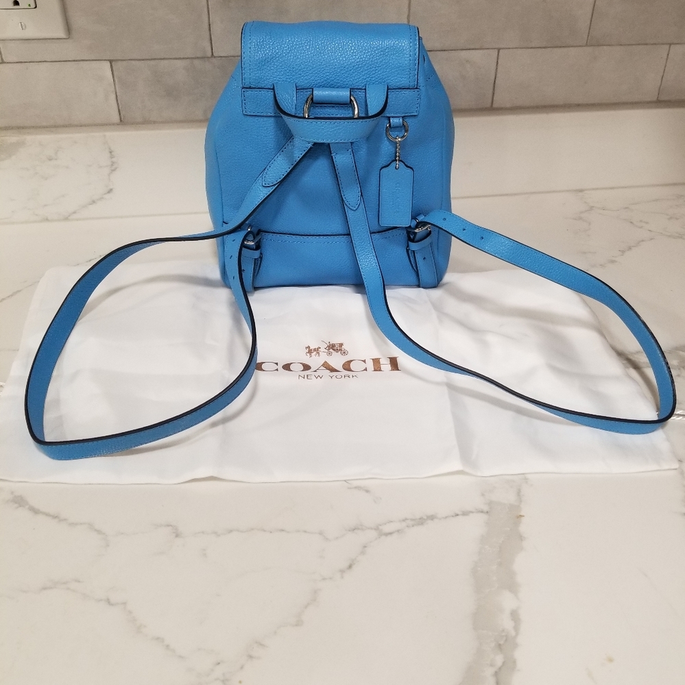 SOLD! NWOT! Coach Mini Turnlock Rucksack Backpack Pebbled Leather Azure Blue - Picture 7 of 16